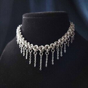 Silver V shaped chandelier necklace